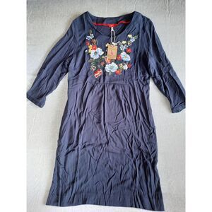 Joules Womens 8 Floral/Paisley Embroidered Pullover‎ Pure Viscose Sunday Dress